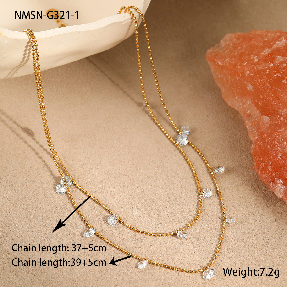 Wholesale Stainless steel Necklace Light Luxury Niche Inlaid with Colorful Zircon Multi-layer Stacked Necklace