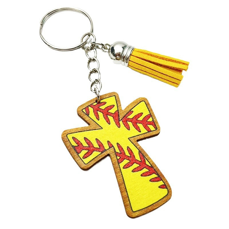 Wholesale 2pcs Sports Balls Retro Football Baseball Softball Basketball Wooden Keychain Creative Keychain ACC-KC-HY028