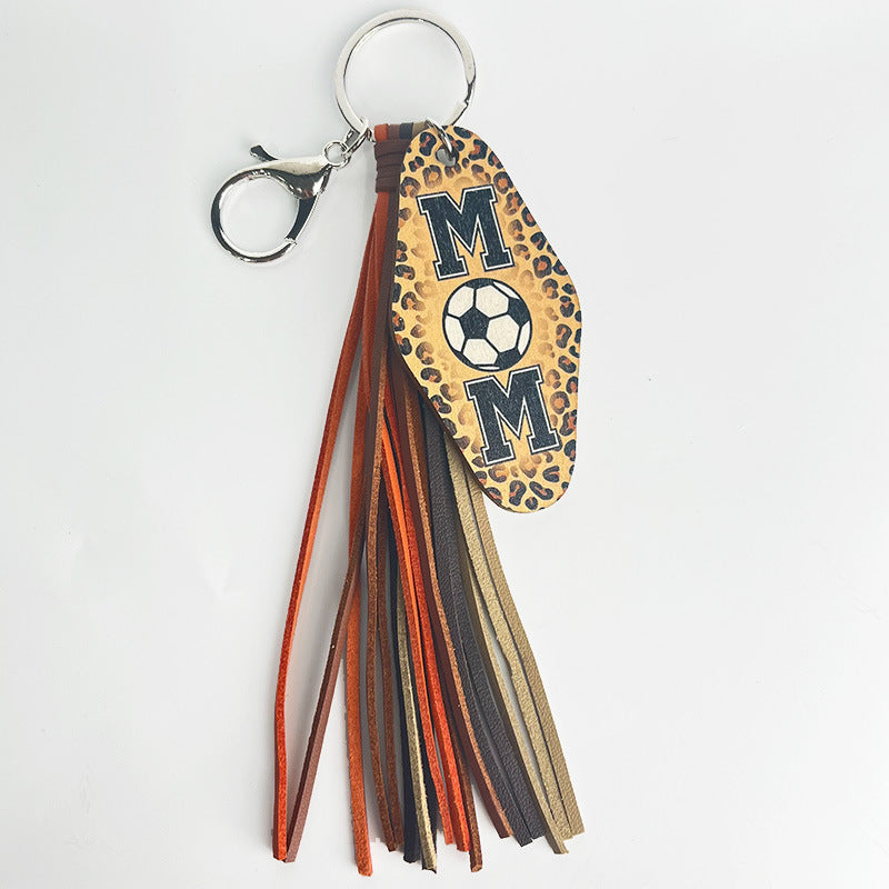 Wholesale 2 Pcs/pack Mother's Day Gift Leopard Print Sports Baseball Football MOM Western Style Tassel Keychain Lanyard Keychain ACC-KC-HY021