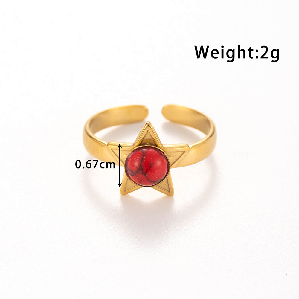 Wholesale Titanium steel   light luxury five-pointed star inlaid  opening adjustable ring