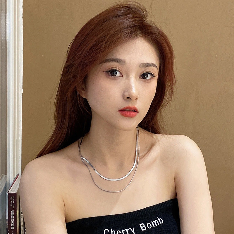 Wholesale Titanium Steel Non-fading Snake Bone Chain Double Layer Stacking Necklaces ACC-NE-Meihun003