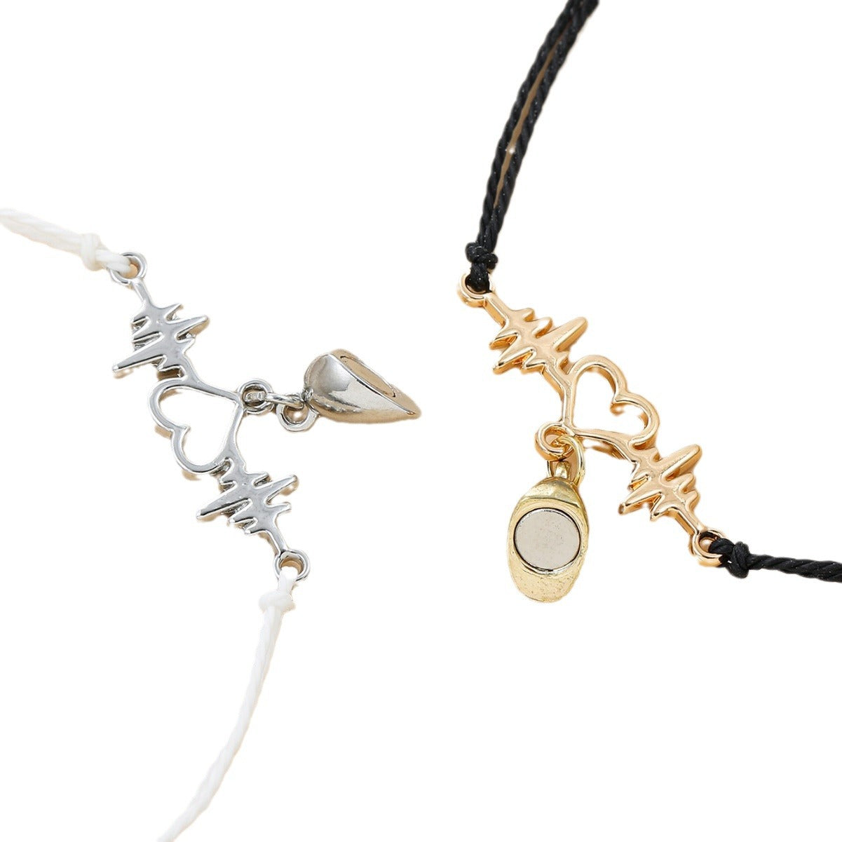 Wholesale  Magnet Electrocardiogram  Black and White Braided Love Magnet Bracelet suit