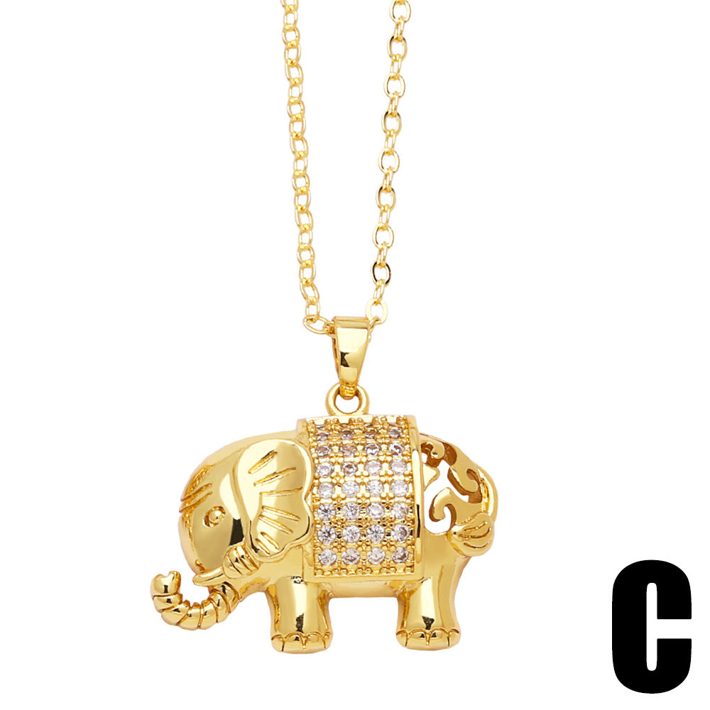 Wholesale Elephant Copper Set Zircon Gold Plated Necklace ACC-NE-AS004