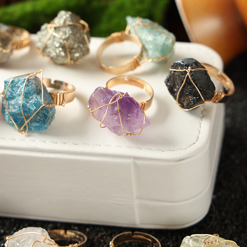 Wholesale Wire Wrapped Natural Amethyst Ring Rough Stone Crystal Jewelry Fashion Accessory Everyday Wear Gift And Boutique Resale