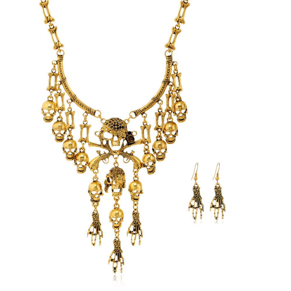 Wholesale Retro  Skull Tassel Necklace Antique Gold Fashion Accessory