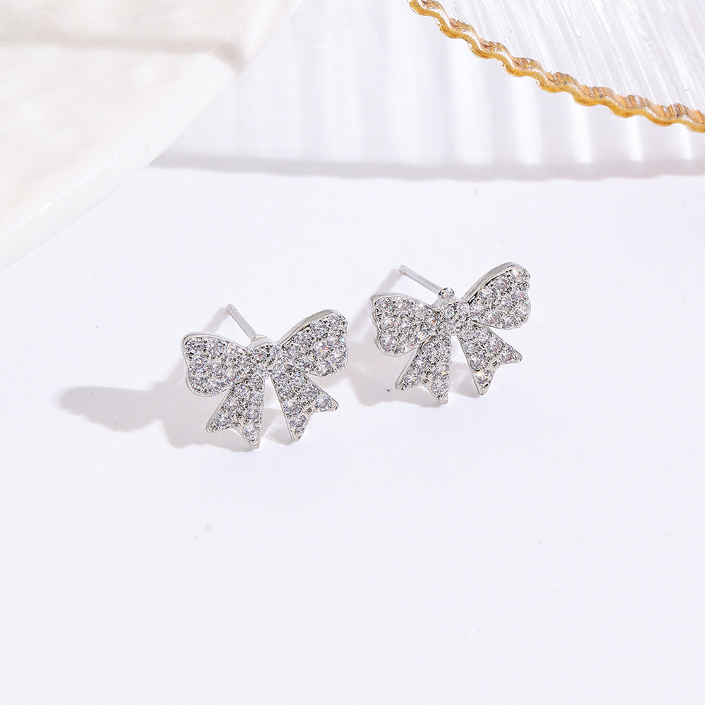 Wholesale Micro-Paved Zircon  Pearl Bow Earrings