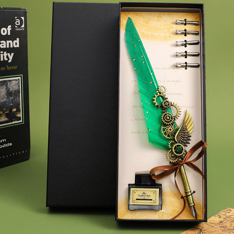 Wholesale Retro feather pen mechanical  gears gift box