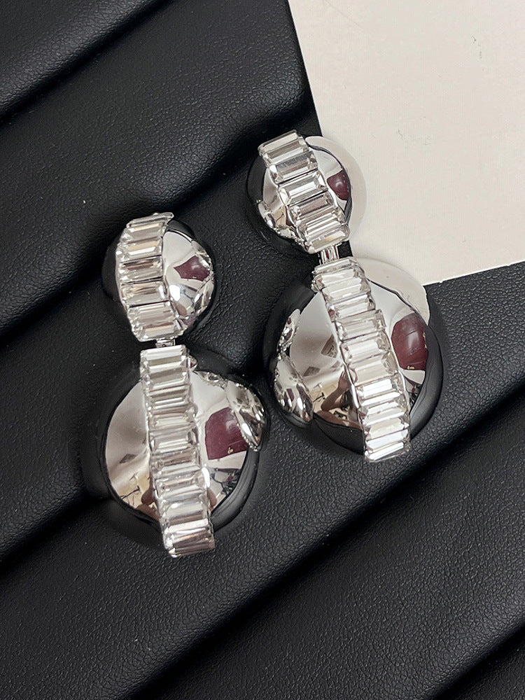 Wholesale Graded Rhinestones Round Ball Mirror Exaggerated Earrings Statemente Earrings Blingbling Earrings ACC-ES-SZL003