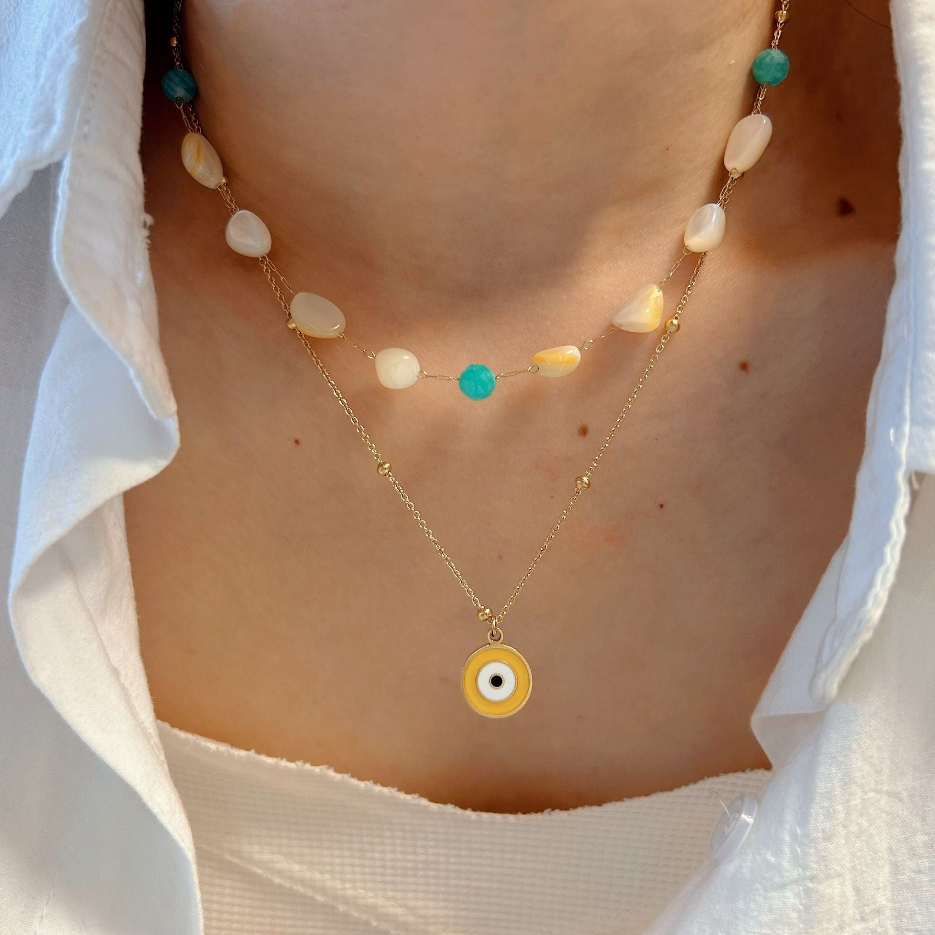 Wholesale Stainless steel Natural Stone Beaded Necklace Devil's Eye  Necklace