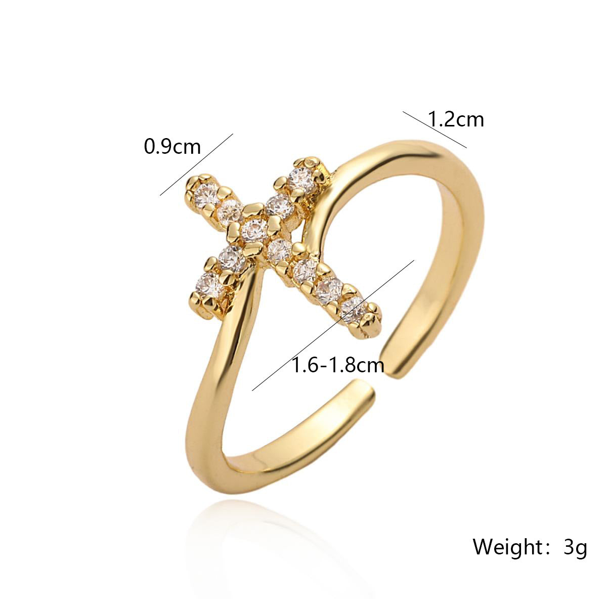 Wholesale Trendy Geometric Cross Zircon Gold Plated Open Ring For Women Adjustable Jewelry Accessory Gift