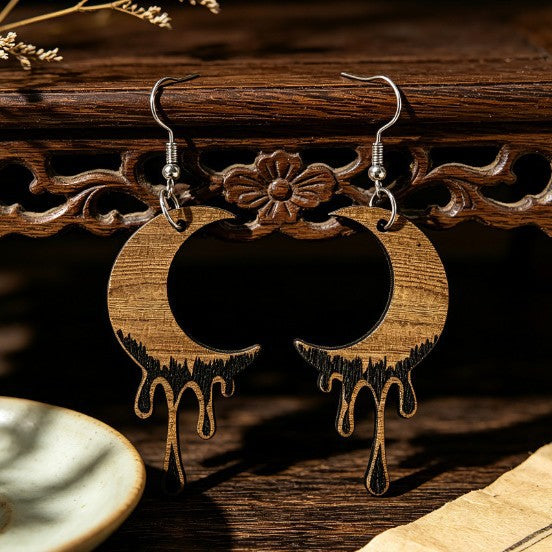 Wholesale Retro Bohemian Wooden Crescent Earrings Trendy Fashion Accessory Gift For Party