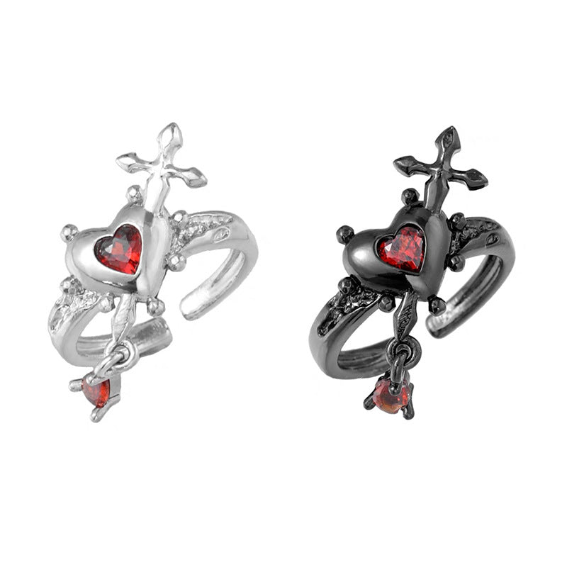 Wholesale  Cross Piercing Red Heart Open Ring