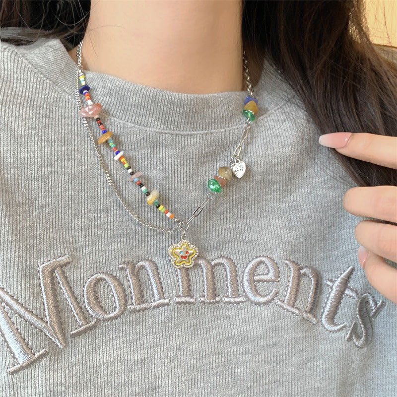 Wholesale Colorful Stone Love Dripping Glaze Necklace Clavicle Chain Choker Necklace Titanium Steel ACC-NE-Ziyou005