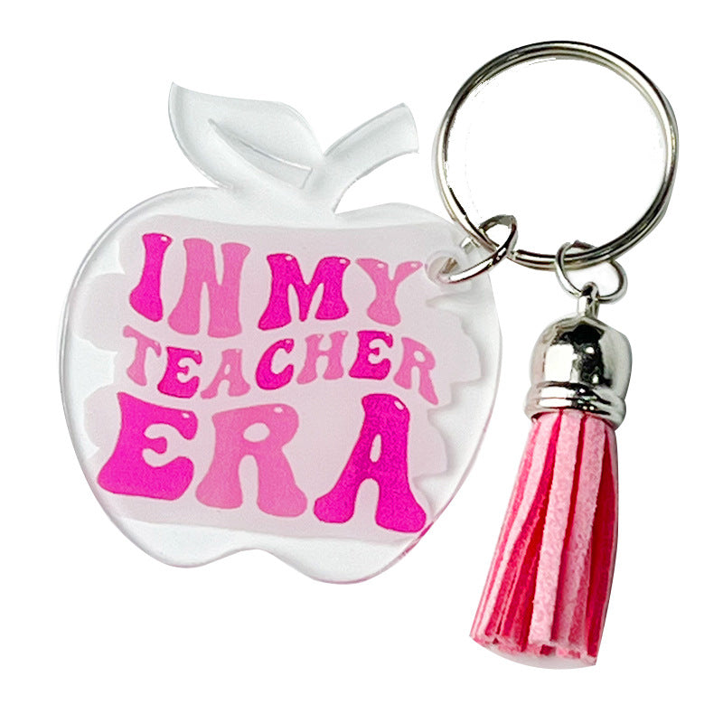 Wholesale of 2pcs/pack Teacher Gifts, Thank-you Text, Apple, Sunflower, Tassels Acrylic Keychain ACC-KC-HY012