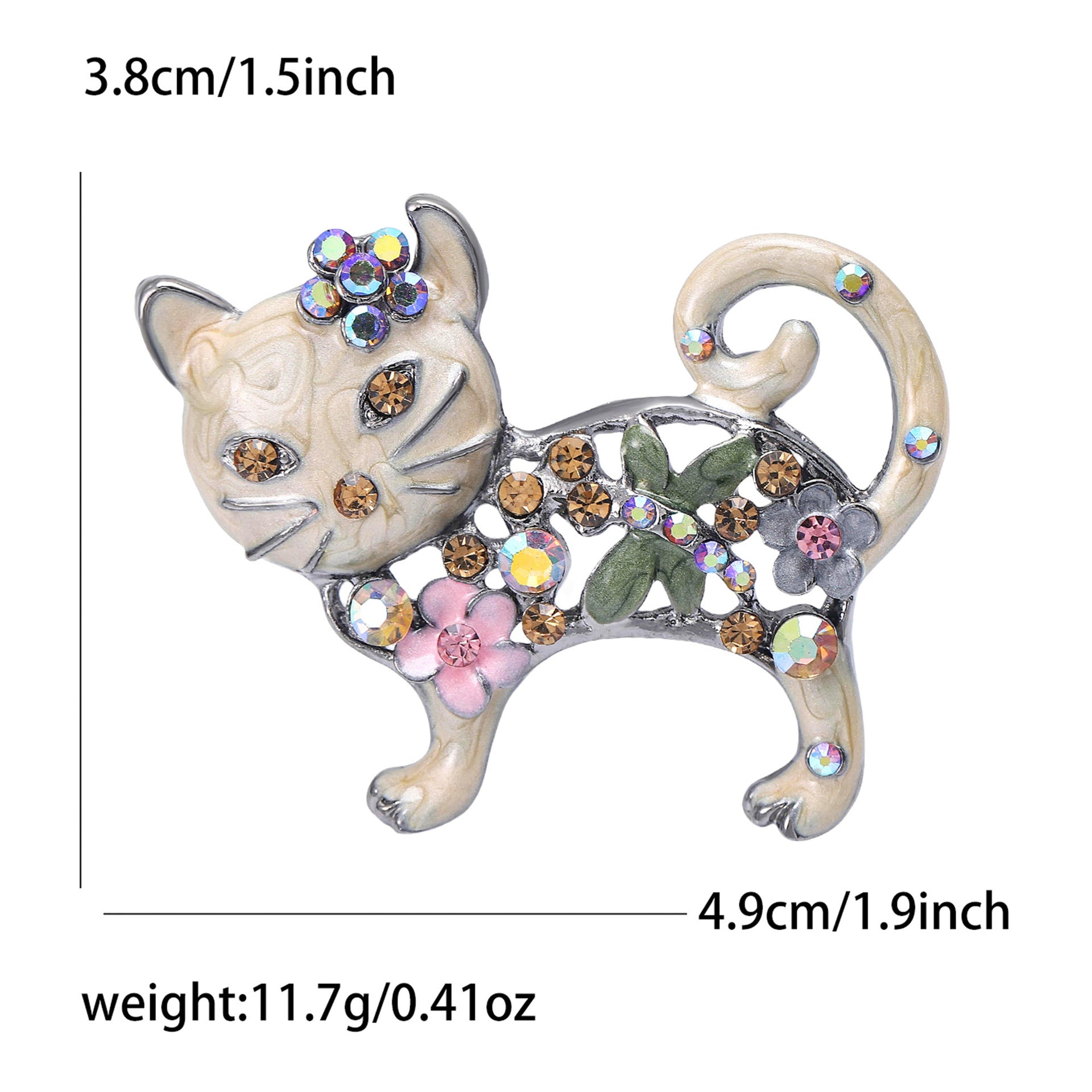 Wholesale Alloy Green Rhinestone Cat Brooch Stylish Suit Clothing Pin For Women Chic Boutique Accessory