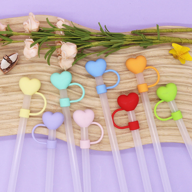 Wholesale Pure Color Heart 10mm PVC Soft Straw Tube Cap