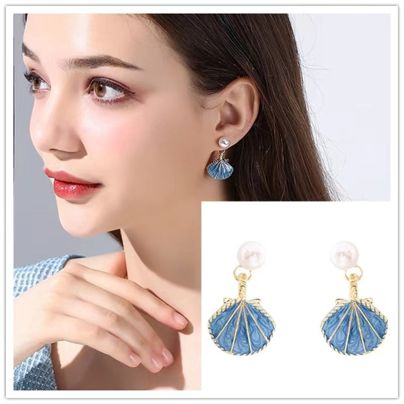Wholesale Summer Blue Shell S925 Silver Needle Earrings ACC-ES-XiaoCheng002