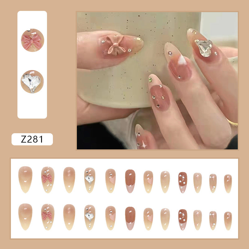 Wholesale 24 Pieces/box Bowknot 3D Heart Nails Kits Nail Stickers