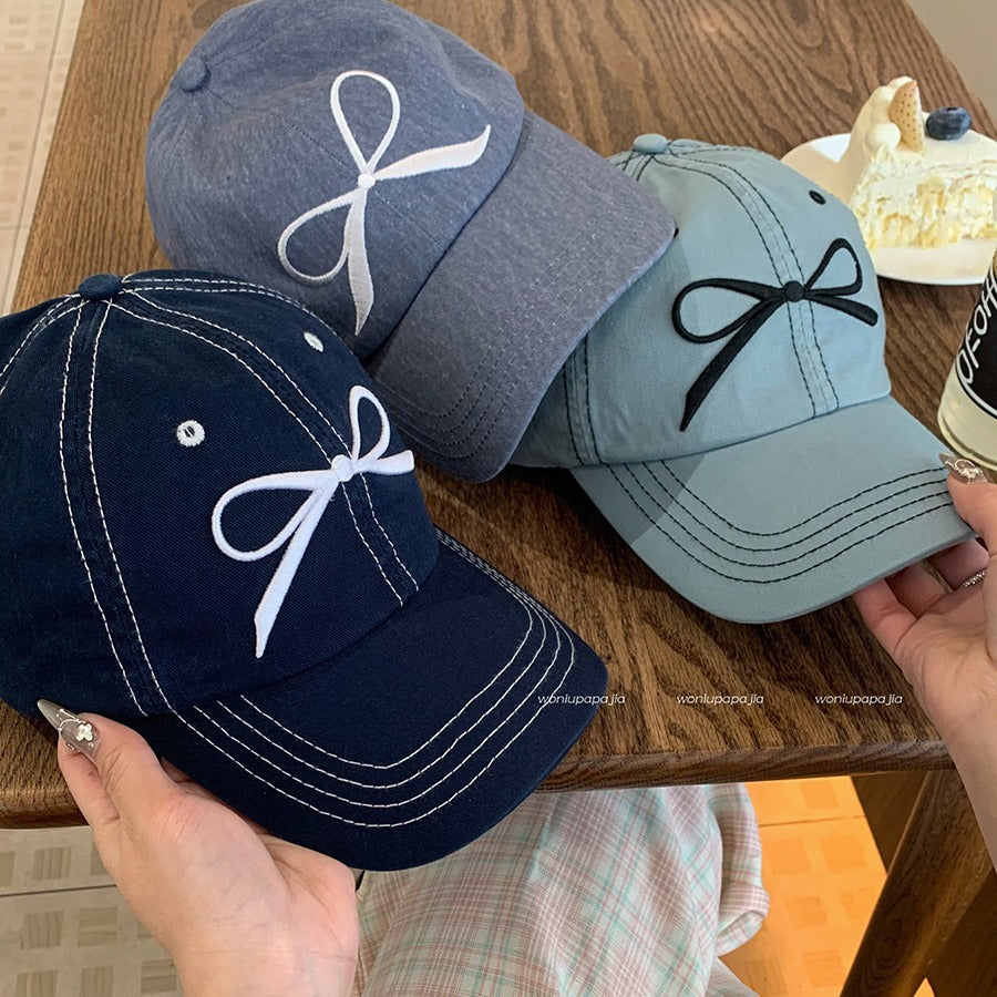 Wholesale Washed Denim Bow Peaked Cap Sun Protection Baseball Cap Hat ACC-HT-UOSU001