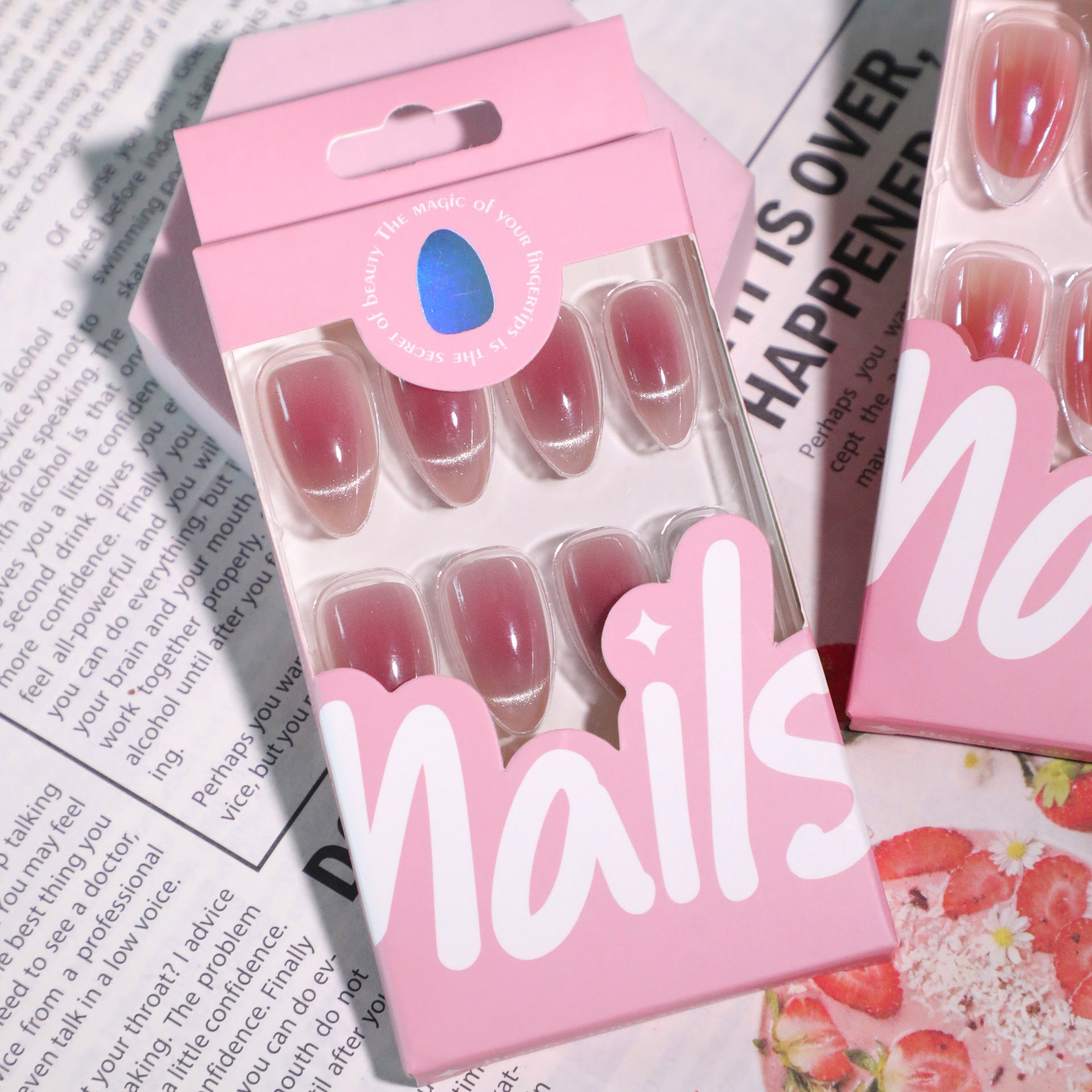 Wholesale 24 Pieces/box Pink Cat Eye Gradient Nails Kits Nail Stickers