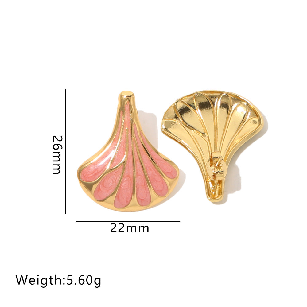 Wholesale Chic Ginkgo Leaf Fan-Shape Earrings Stainless Steel Drop Oil Vintage Gold Fashion Accessory