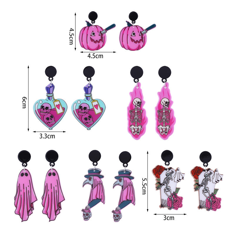 Wholesale  Halloween cute funny long-legged witch pink ghost acrylic earrings