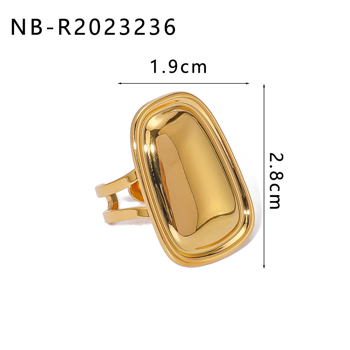 Wholesale Smooth Oversized 18K Gold Titanium Steel Heart Square Ring