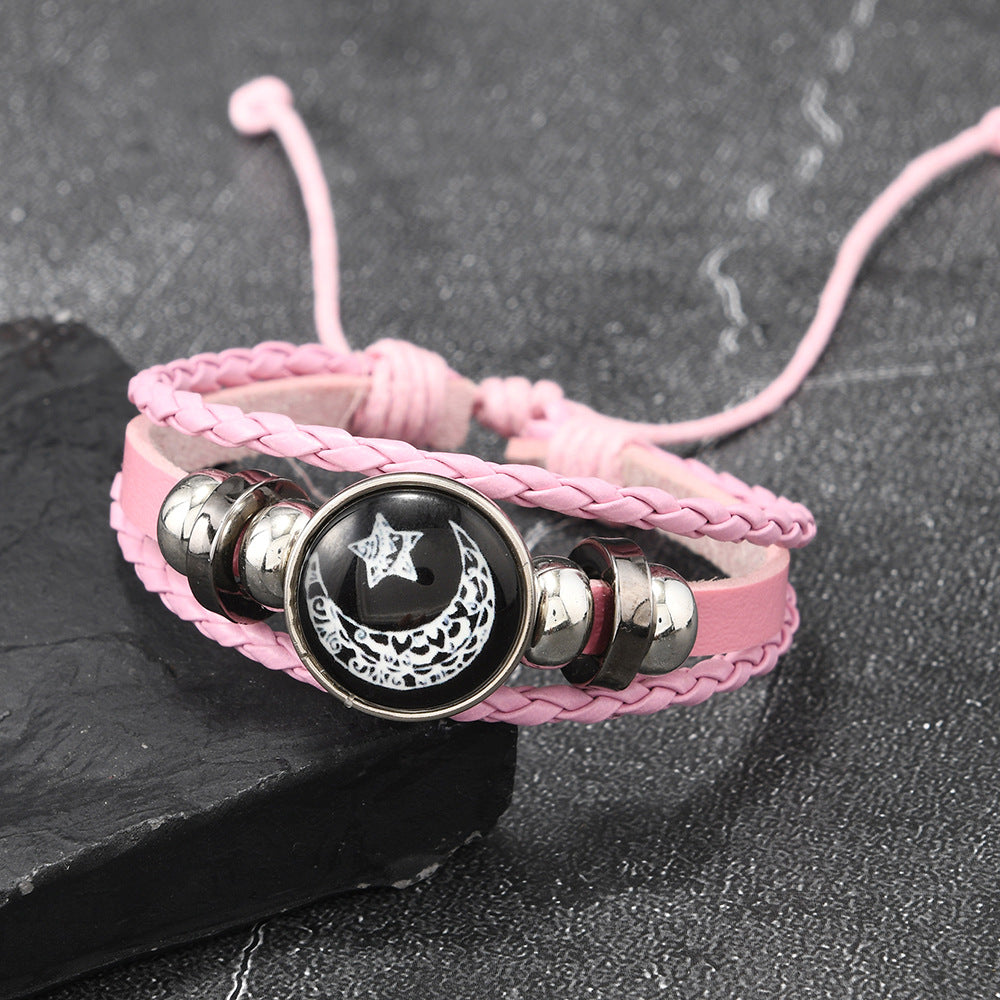 Wholesale 10pcs Sun and Moon  Luminous Pattern Adjustable Leather Retro Bracelet