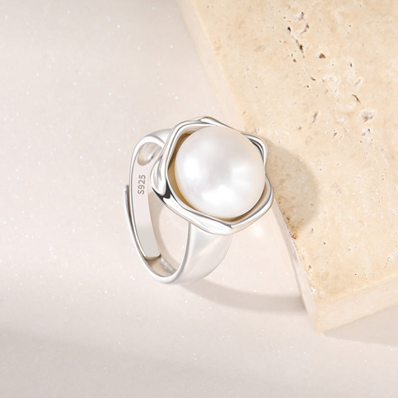 Wholesale S925 Sterling Silver Pearl Adjustable Opening Rings