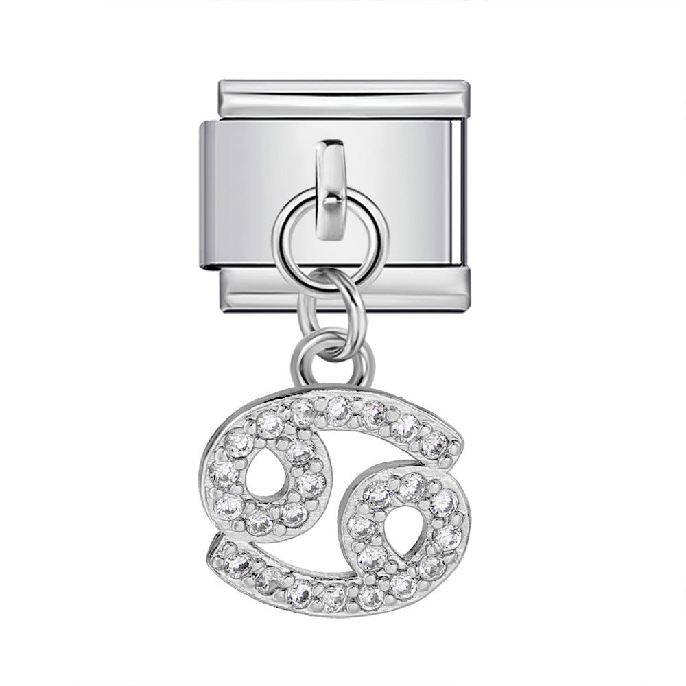 Wholesale 12 Zodiac Signs Rhinestone Pendant Bracelet Stainless Steel Fashion Jewelry Accessory Gift For Boutique Resale