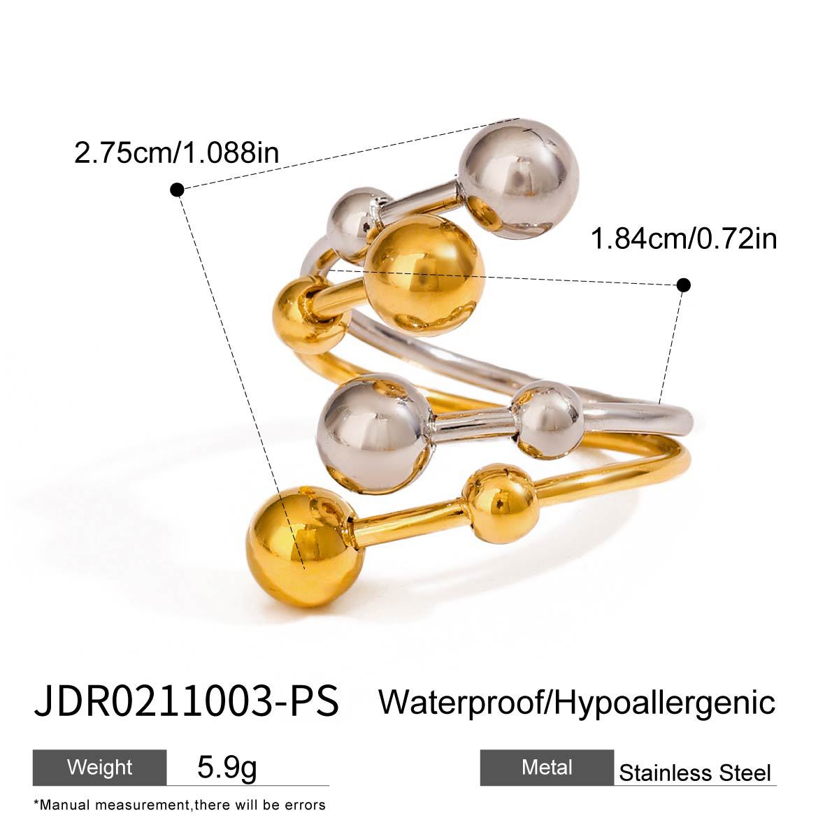 Wholesale 18k gold stainless steel gold and silver color ball double opening  ring