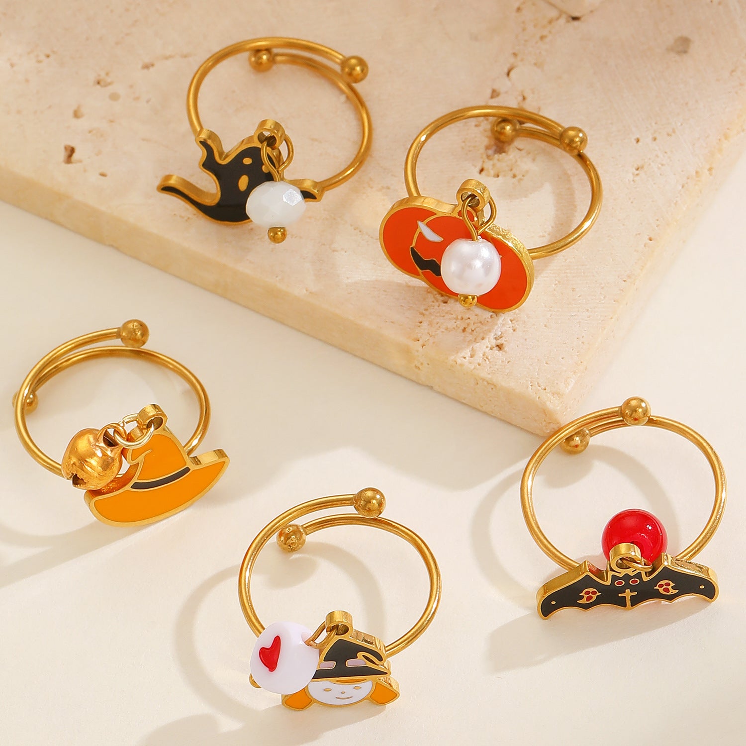 Wholesale  Stainless Steel Open Ring with Ghost Pumpkin Pendant - Jewelry Accessory