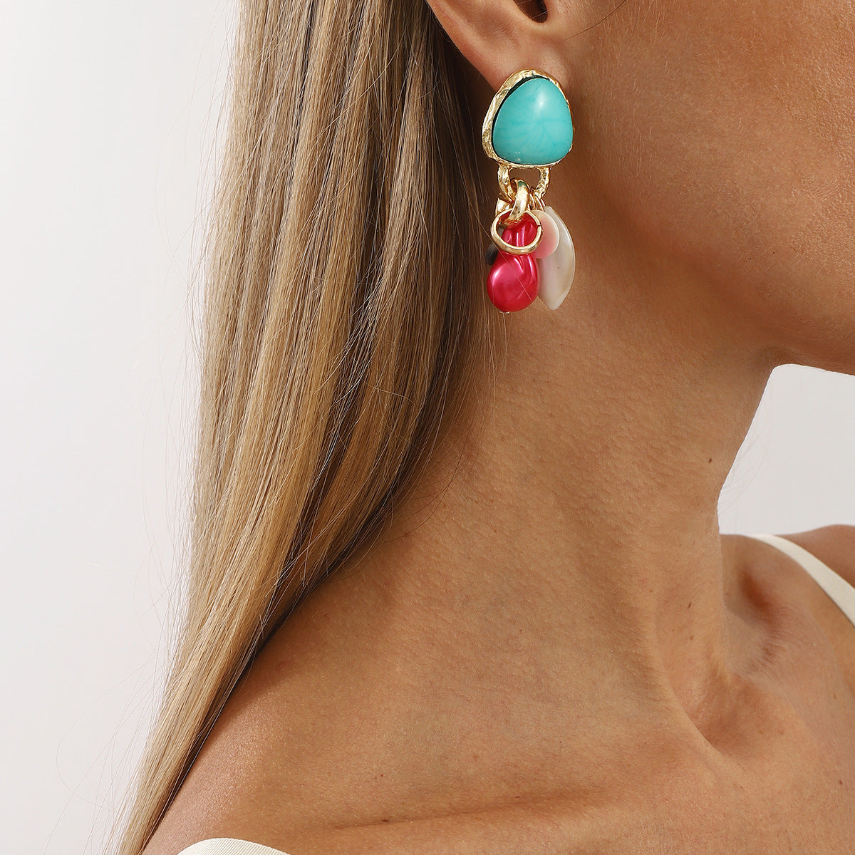 Wholesale vintage national style irregular geometric resin beaded earrings