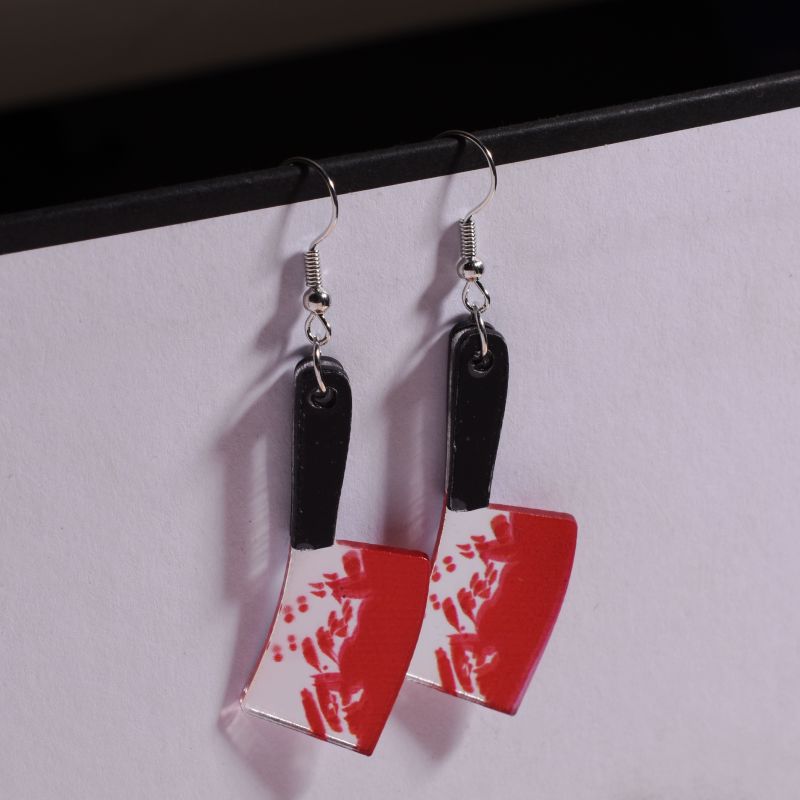 Wholesale Halloween acrylic exaggerated long kitchen knife earrings