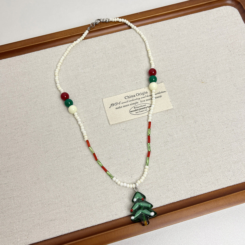 Wholesale Christmas Tree Colorful Gingerbread Man Beaded Necklace