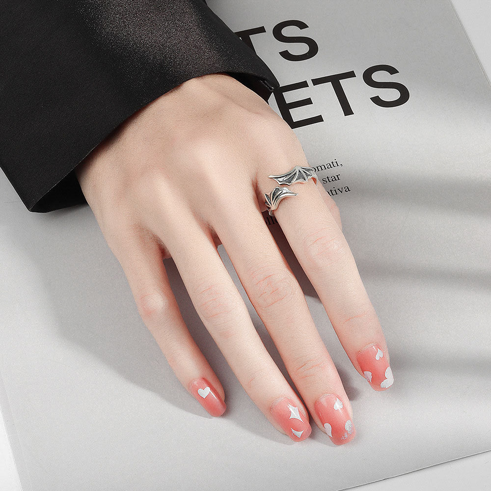 Wholesale Copper Thai Silver Plated Adjustable Angel &  Demon Wings Ring for Couple Gift