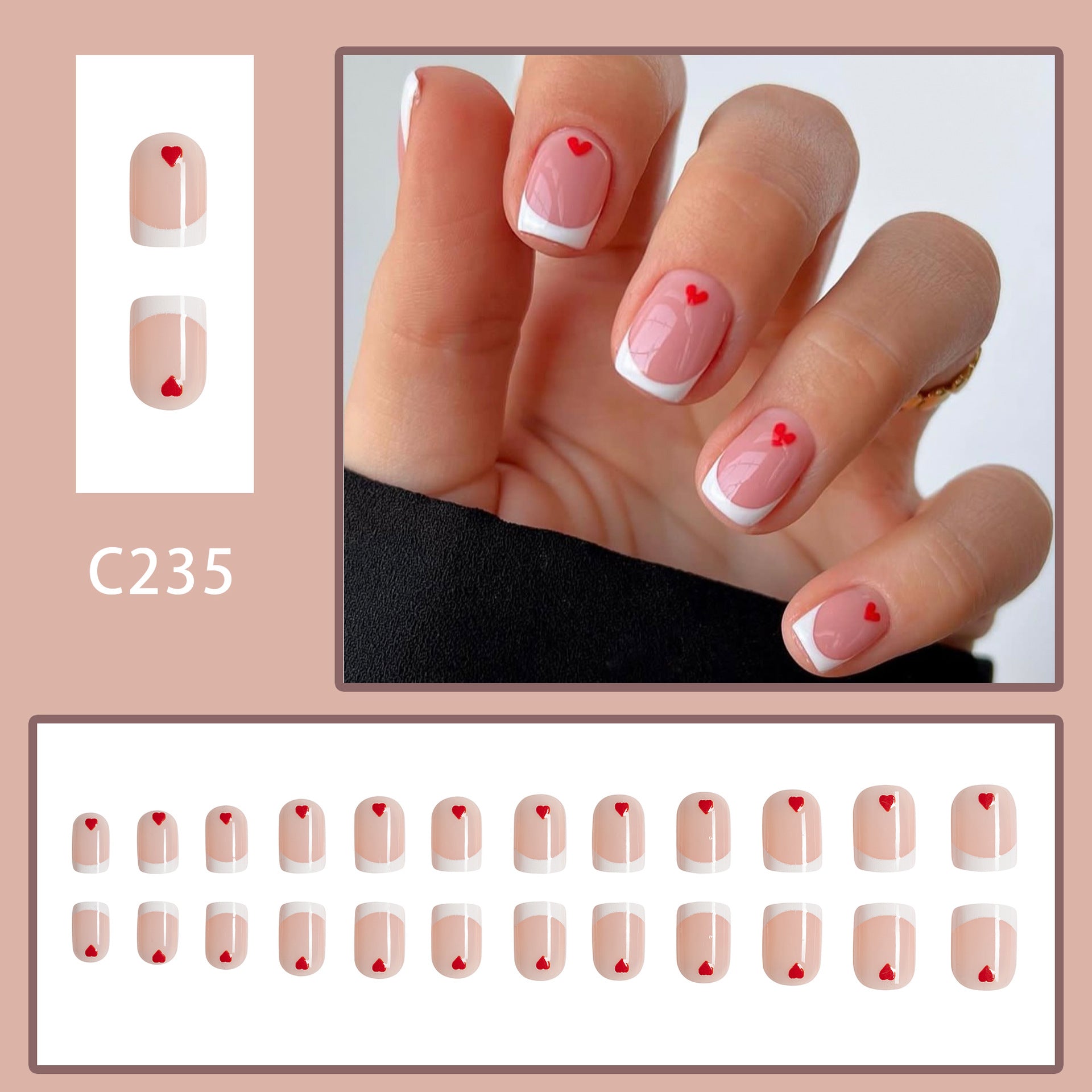 Wholesale 24 Pieces/box Valentine's Day Short Glossy White Border Love Manicure Press-on Nails Kits Nail Stickers ACC-NS-GuaiXL062