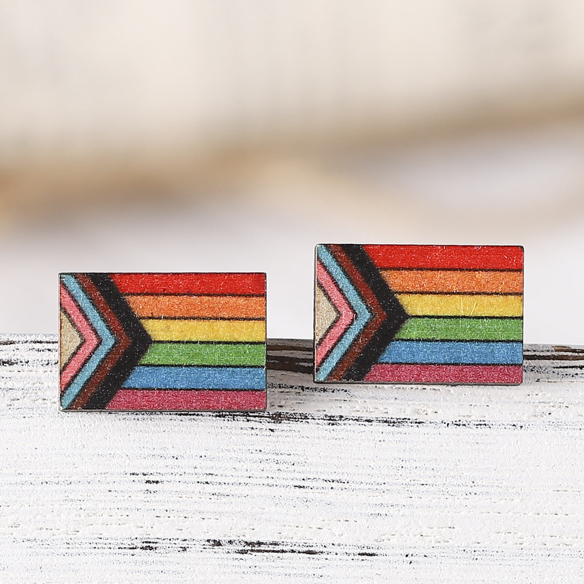 Wholesale Rainbow Heart Star Flag Wood Earrings ACC-ES-ChuLian050