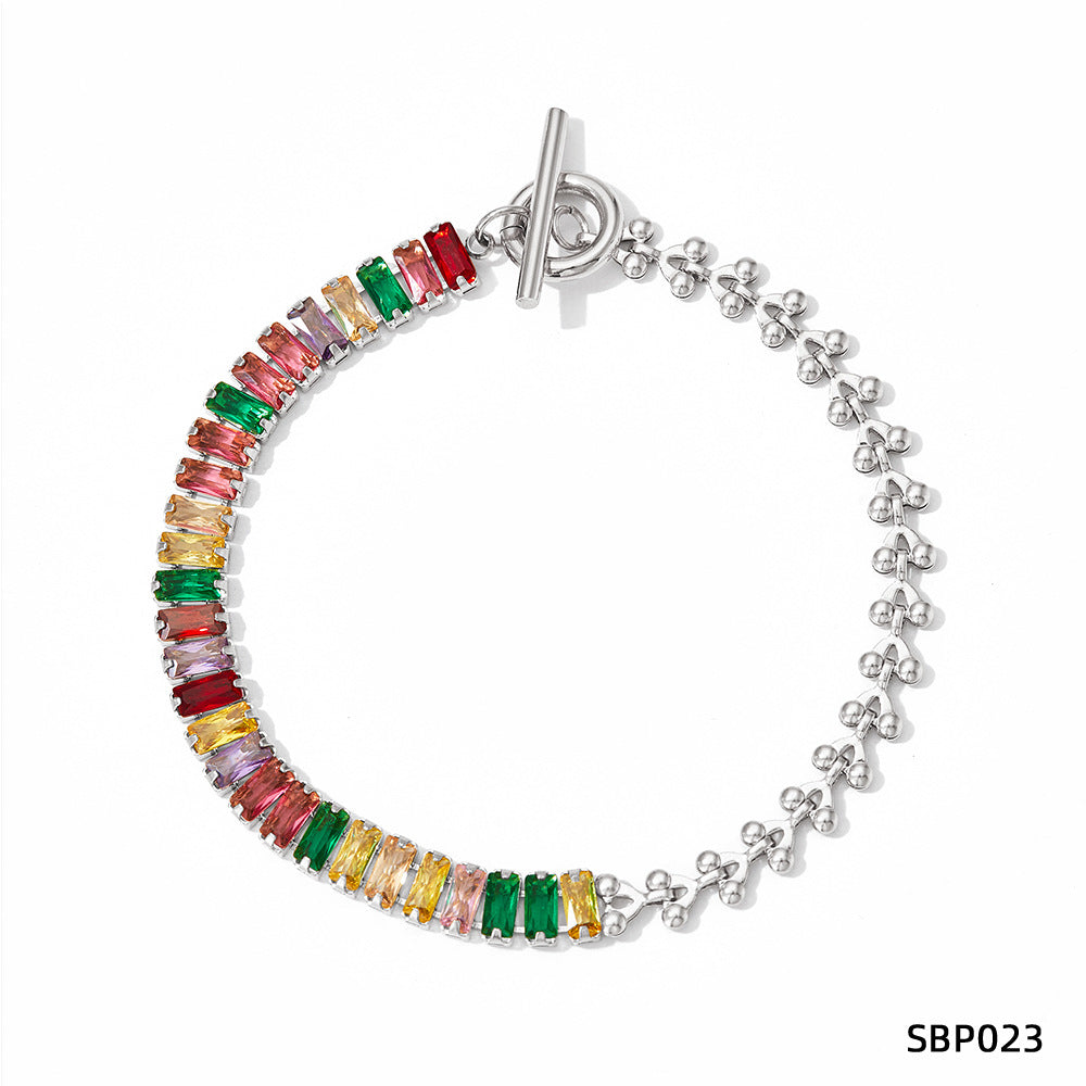 Wholesale Stainless steel bracelet stitching zircon bracelet set