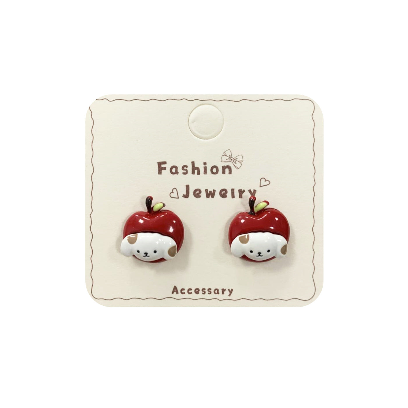 Wholesale Cartoon oil dripping red apple puppy cat earrings silver needle Earrings