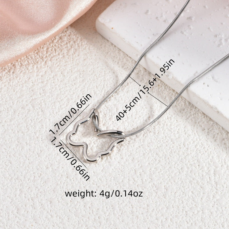 Wholesale 2PCS Titanium steel openwork butterfly and heart necklace