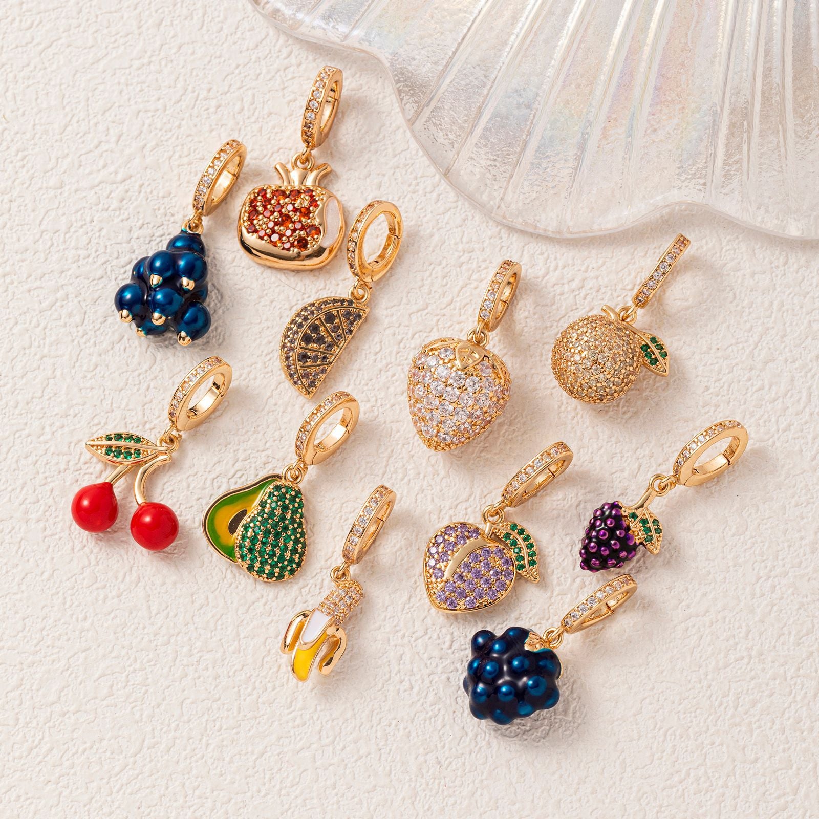 Wholesale 18K Gold Plated Copper Fruit Pendant Colorful Enamel Grape Pineapple Charm Trendy DIY Jewelry Accessory For Boutique Resale