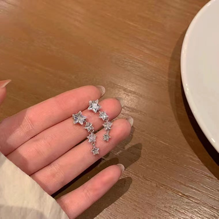 Wholesale Zircon alloy star-shaped tassel earrings