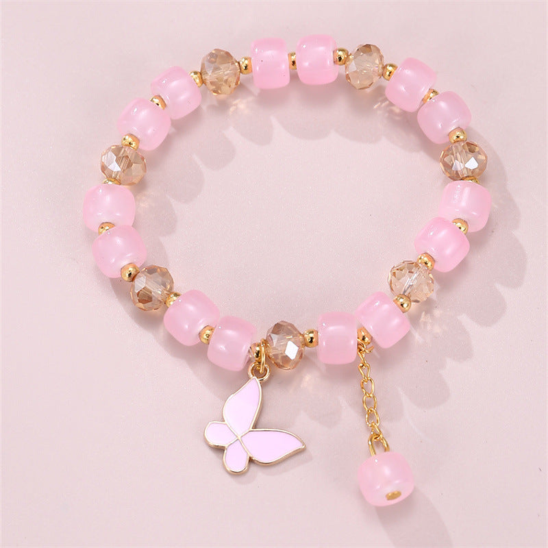 Wholesale  butterfly pendant crystal beaded multicolor bracelet