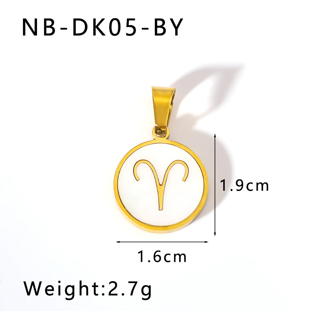 Wholesale  twelve constellation pendant inlaid natural white seashells stainless steel necklace