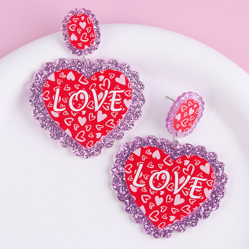 Wholesale Acrylic Valentine' s Day Glitter Heart Earrings
