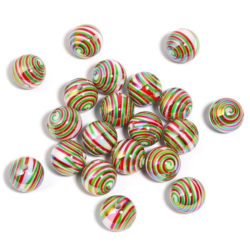 Wholesale 100pcs Christmas Acrylic Round Beads Candy Stripe Spiral Printing Diy Accessories ACC-BDS-BLG103