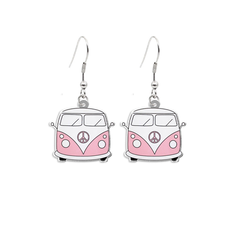 Wholesale Stripe Sunflower School Bus Acrylic Earrings ACC-ES-XiangLian007