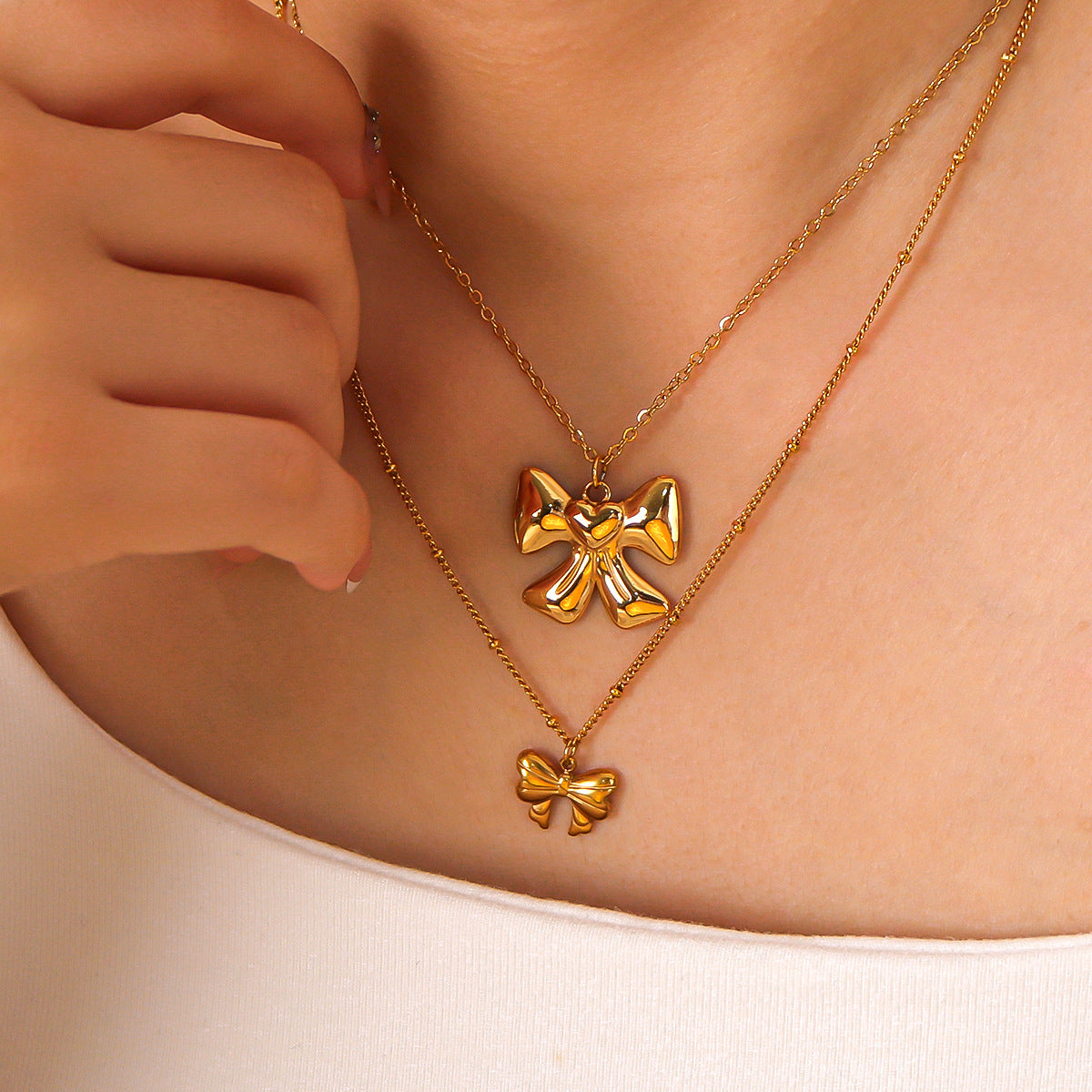 Wholesale Bow Heart Stainless Steel 18K Gold Plated Necklace