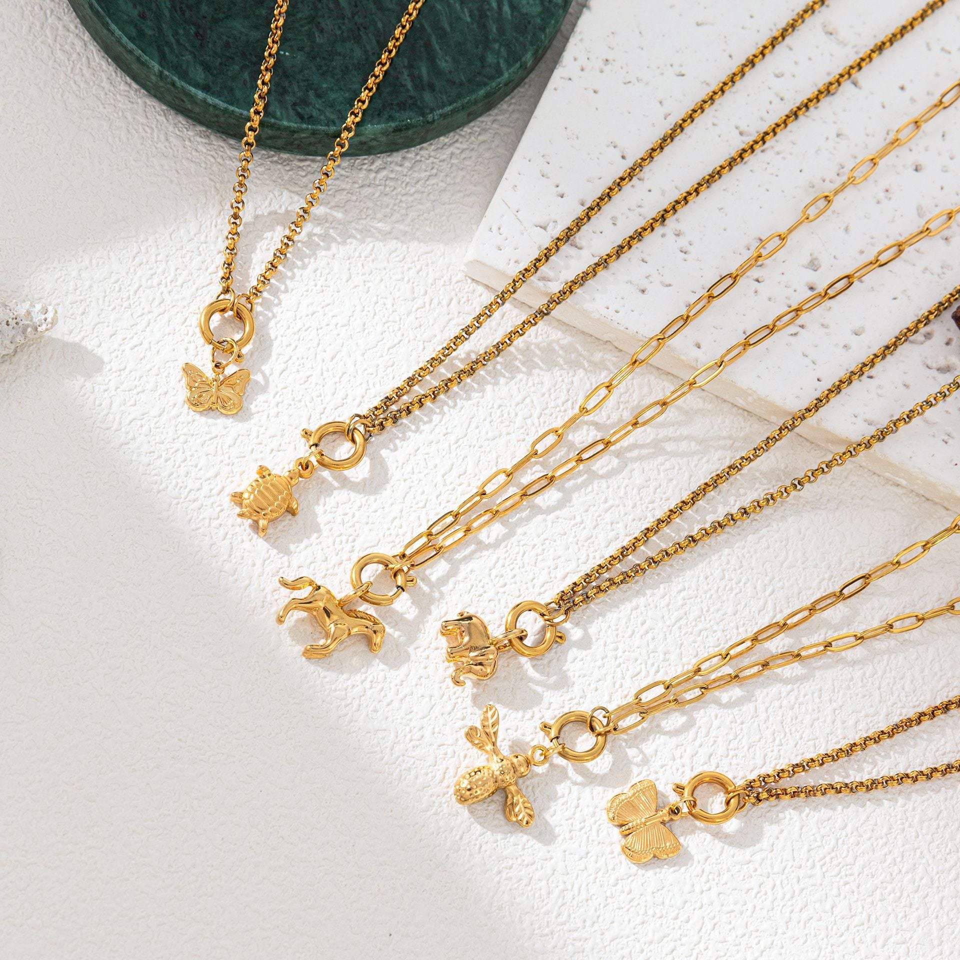 Wholesale Stainless steel 18K gold plated butterfly and other animal necklace